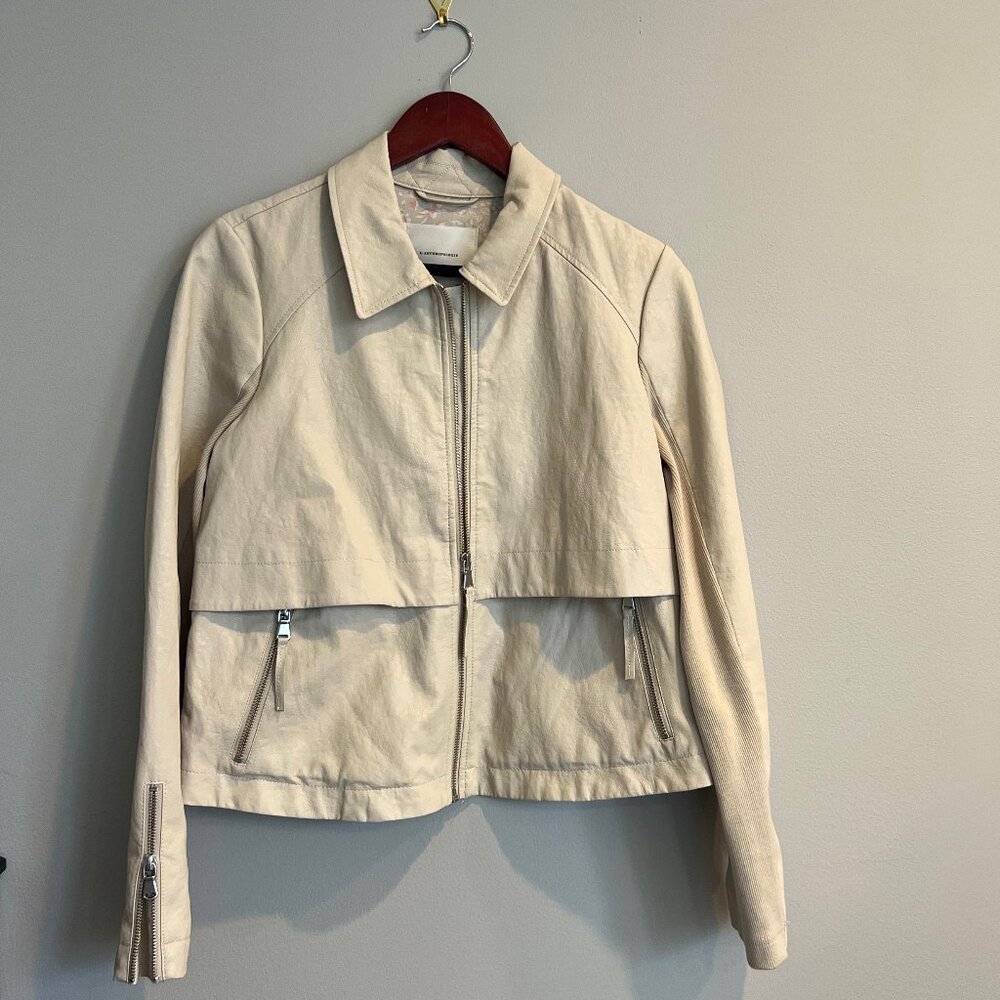 NWT Anthropologie Cream Vegan Leather Moto Jacket Size M